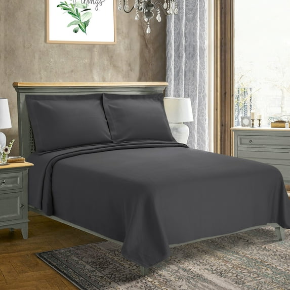 100% Premium Cotton Solitaire Jacquard Matelasse Bedspread, Full, Grey