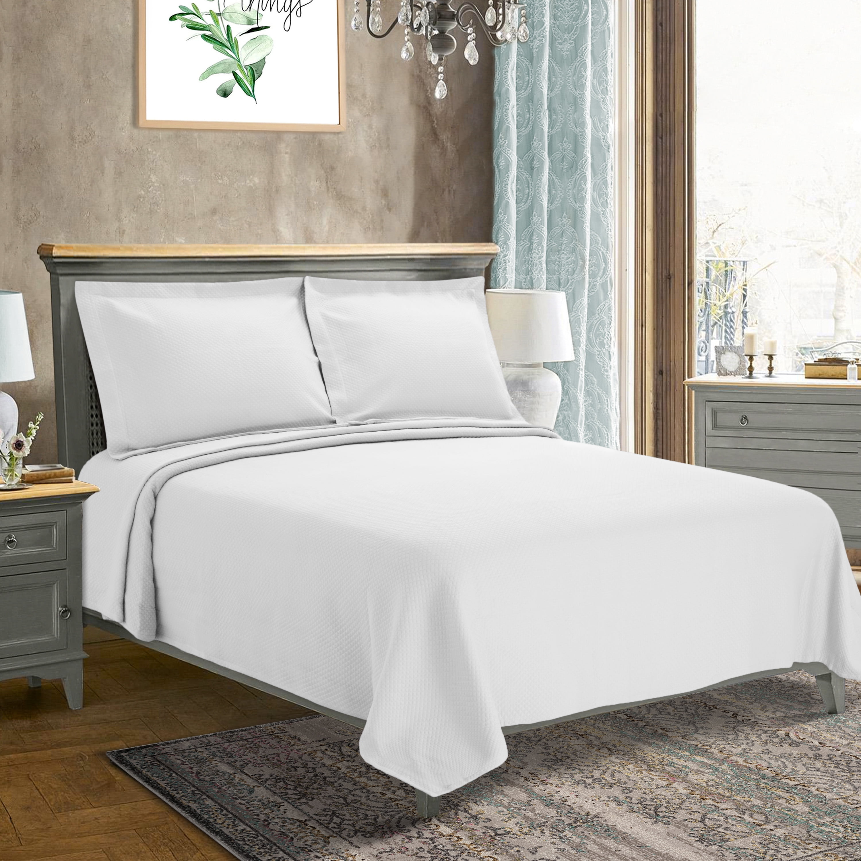 100% Premium Cotton Solitaire Jacquard Matelasse Bedspread, Full, White