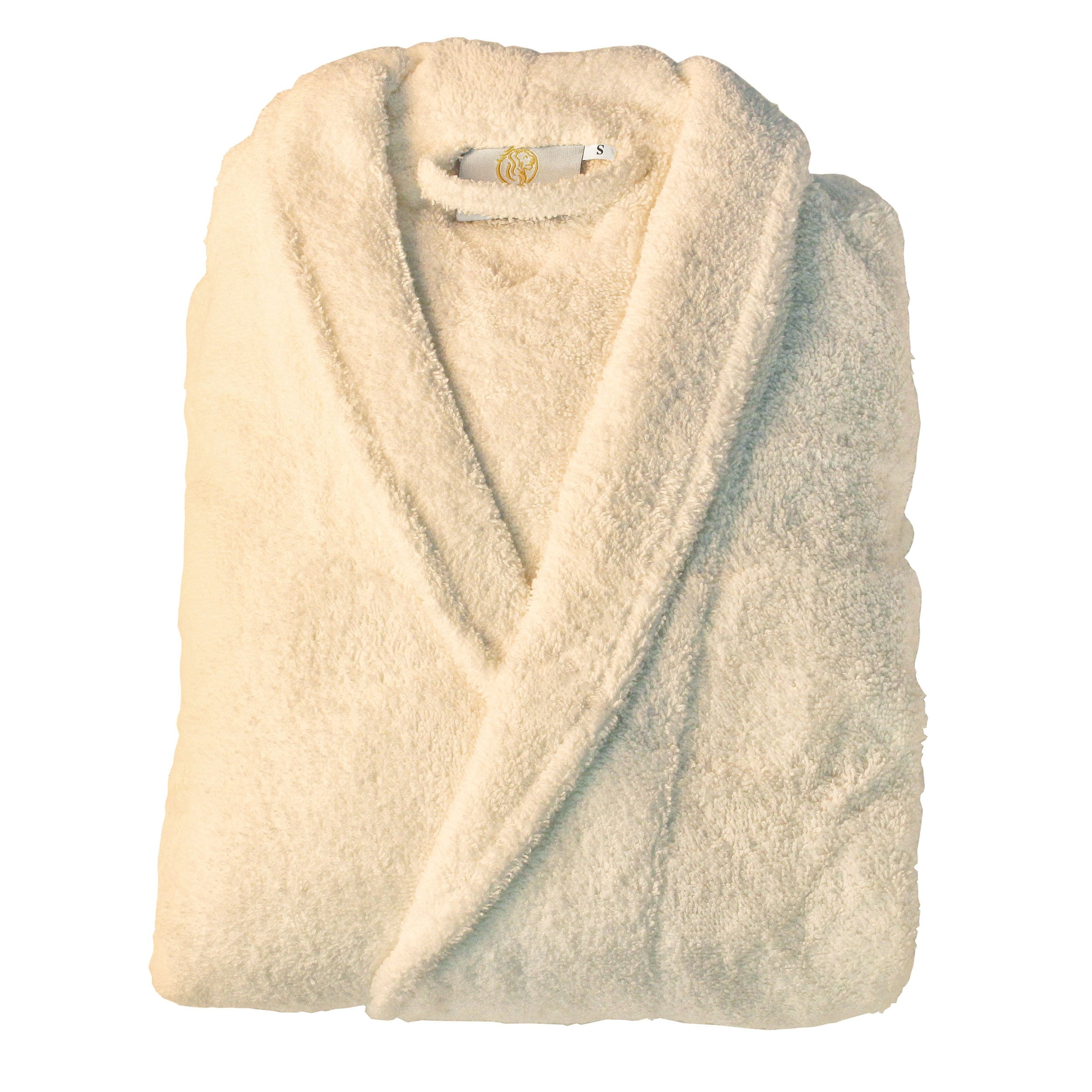 100 Premium LongStaple Cotton Unisex Terry Bath Robe, 10 Colors Ivory / Small