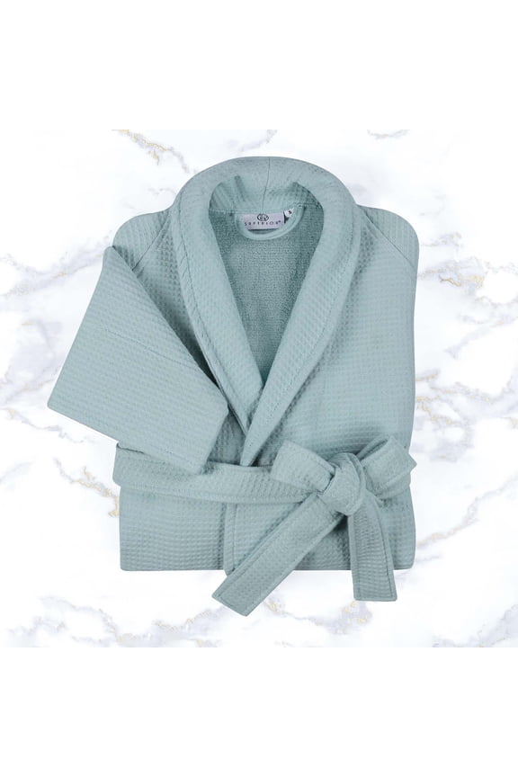 BNM Waffle Weave Cotton Unisex Adult Bath Robe, Aqua, Extra Large