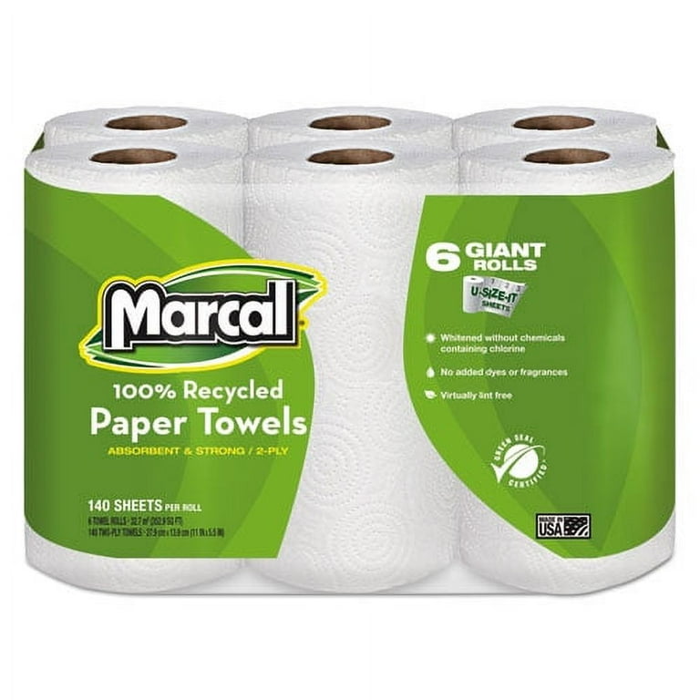 100% Premium Recycled Kitchen Roll Towels, 2-Ply, 11 x 5.5, White, 140/Roll, 6 Rolls/Pack 100% Premium Recycled Kitchen Roll Towels, 2-Ply, 11 x 5.5, White, 140/Roll, 6 Rolls/Pack