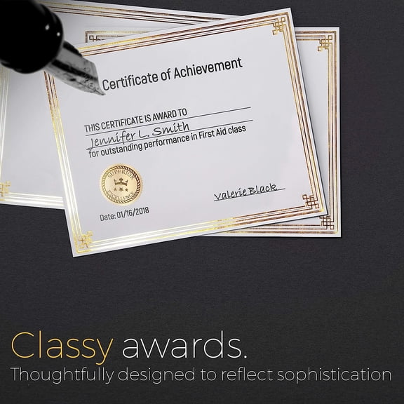 100 Professional Award Certificate Paper 8.5 x 11 with Seals, Gold Foil Border, Blank. Laser, Inkjet Printable$$