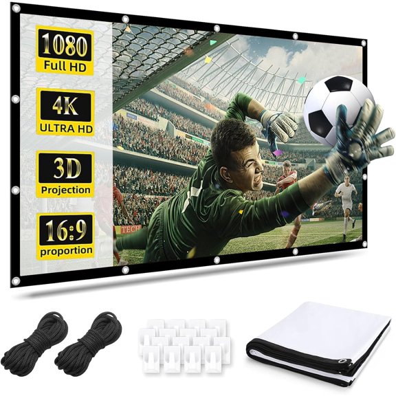 100" Projection Screen | 220x125 cm 16:9 | 4K Projection Screen, Anti-Crease Double Sided Projection, Portable Foldable Projector Screen, for Office, Camping, and Theater