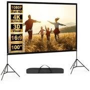 100" Projector Screen with Stand, Foldable Portable Movie Screen, 16:9 HD 4K Wrinkle-Free Indoor Outdoor Projector screens for Backyard Home Theater