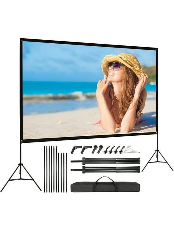 100" Projector Screen with Stand Carry Bag Portable Indoor/Outdoor 16:9 4K 3D Home Theater Moive Wrinkle-Free Projection