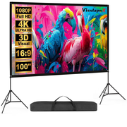 Outdoor Projector Screen with Stand, 100 inch 4K HD 16:9 Portable Movie Screen Wrinkle-Free Projection Screen with Carry Bag for Home Theater Movies Night