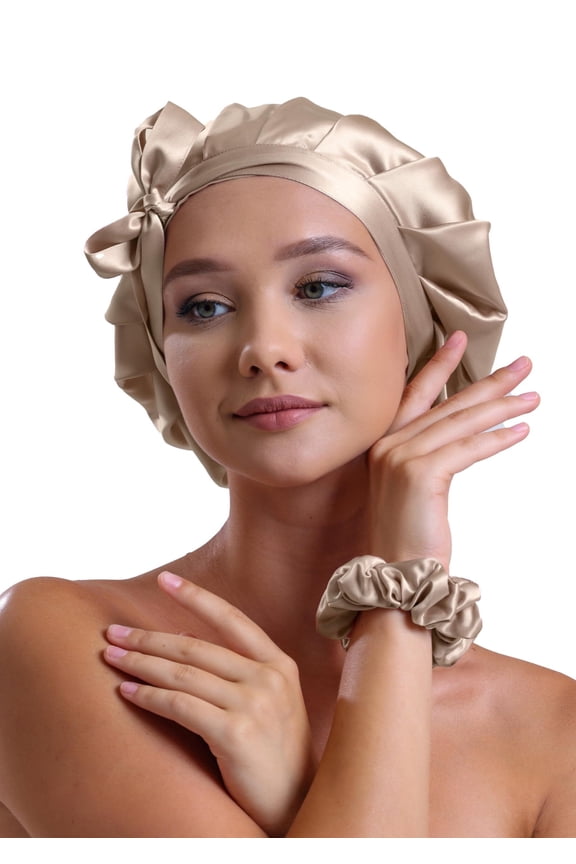 100% Pure 22 Momme Mulberry Silk Hair Bonnet -Silk Cap for Sleeping with Adjustable Ribbons - 1 Layer Silk Hair Bonnet for Sleeping (One Layer, Black)