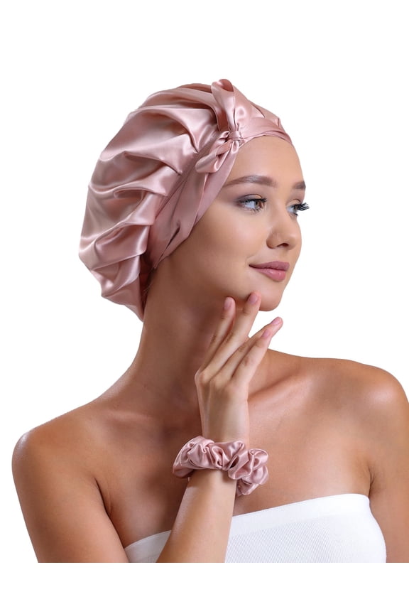 100% Pure 22 Momme Mulberry Silk Hair Bonnet -Silk Cap for Sleeping with Adjustable Ribbons - 1 Layer Silk Hair Bonnet for Sleeping (One Layer, Black)