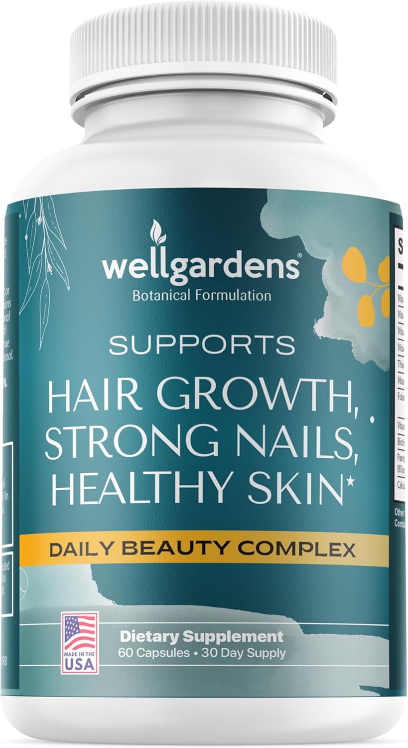 100% Pure Hair, Skin & Nails Vitamins – Biotin Supplement for Women & Men, Supports Hair Growth, Strong Nails & Healthy Skin – Non-GMO, All-Natural – Made in USA – 78,1119mcg – 1 Month Supply