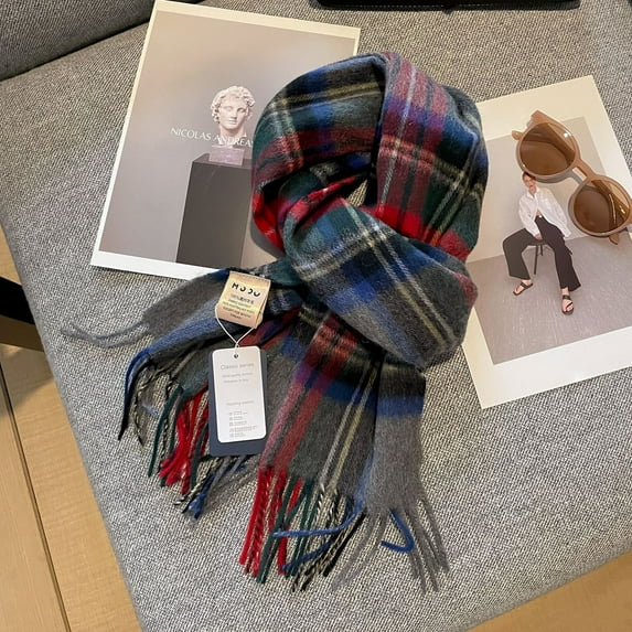 100% Pure Australian Wool Scarf, Soft Warm Plaid Winter Neck Wrap Unisex,180*30cm,17