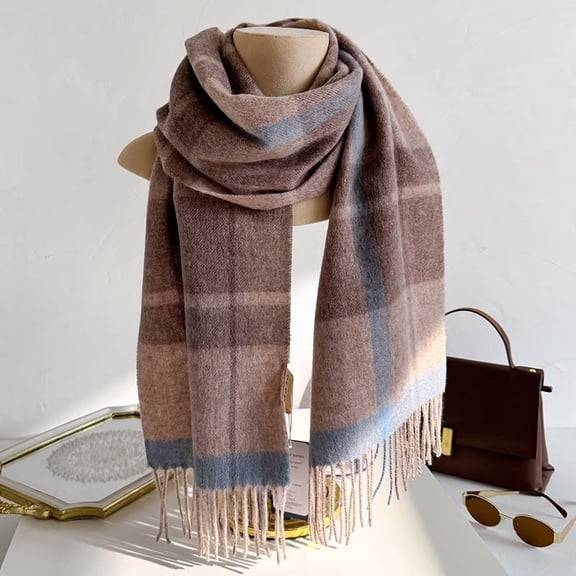 100% Pure Australian Wool Scarf, Soft Warm Plaid Winter Neck Wrap Unisex,180*30cm,43