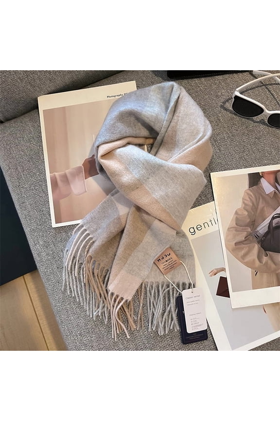 100% Pure Australian Wool Scarf, Soft Warm Plaid Winter Neck Wrap Unisex,180*30cm,7