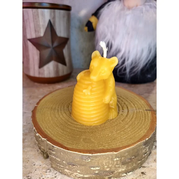 100% Pure Beeswax, Bear Climbing Skep Candle, Hand Poured In Vermont