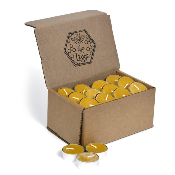 100% Pure Beeswax Tealights - Unscented Tea Lights, 4-Hours each, 1.5" x 0.5", 48-Pack