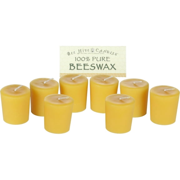 100% Pure Beeswax Votive Candles - 15 Hour (8 Pack, Natural)