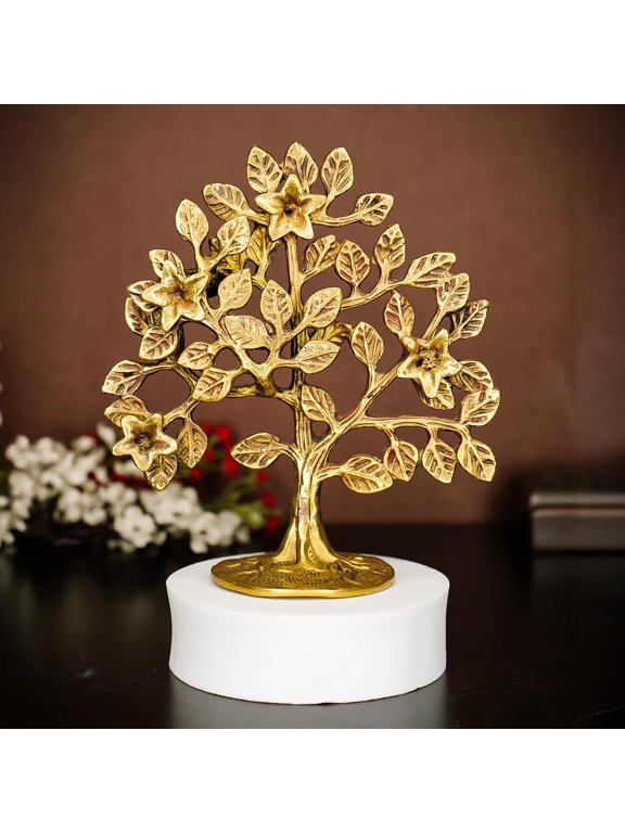 100% Pure Brass Kalpavriksha Tree, For Home Dcor, Living Room, Gold - 6 Inch | Big Kalpvriksh Showpiece For Fengshui Vastu | Antique Tree Of Life Good Luck Gift For Marriage House Opening