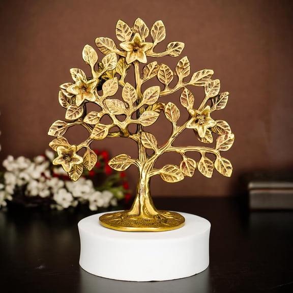 100% Pure Brass Kalpavriksha Tree, For Home Dcor, Living Room, Gold - 6 Inch | Big Kalpvriksh Showpiece For Fengshui Vastu | Antique Tree Of Life Good Luck Gift For Marriage House Opening