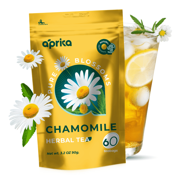 100% Pure Chamomile Tea - Only Flowers without Stems, Chamomile Tea Bags Caffeine Free, 60 count, Calming Tea Chamomile by Aprika Life