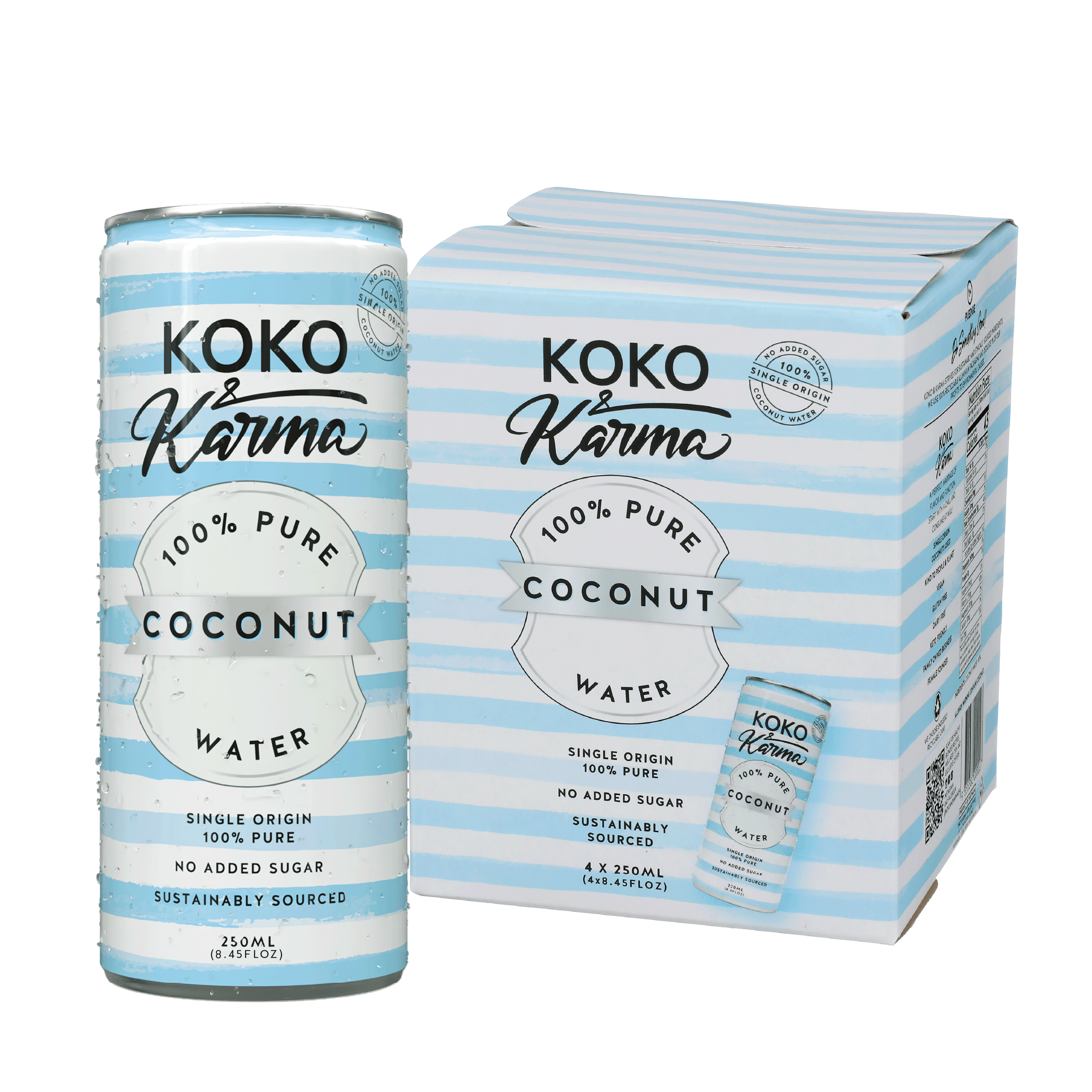 Koko & Karma 100% Pure Coconut Water, No Added Sugar, 4-Pack Cans