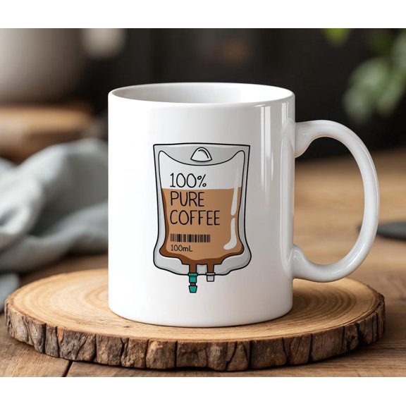 100 Pure Coffee Mug 330 ml Funny C1Affeine Lover Gifoffee IV Bag Design Ceramic Cup