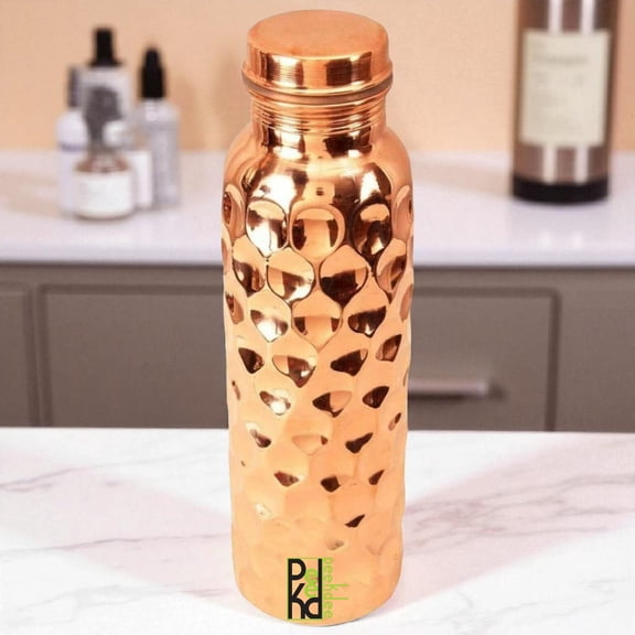 100% Pure Copper Daimond Cut Bottle 950Ml For Yoga Good Health Benefits