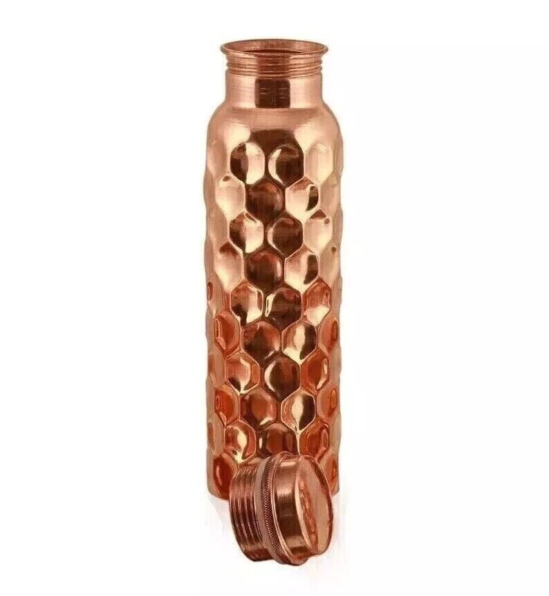 100% Pure Copper Hammered Water Bottle Ayurvedic Health Benefits 1000ml