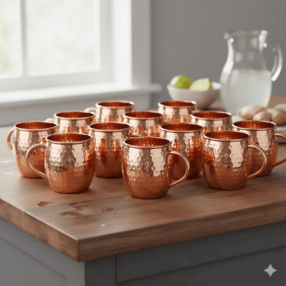 100% Pure Copper Moscow Mule Mug, Classic Medium Hammered Copper Cup