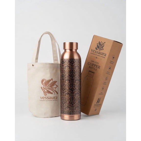 100% Pure Copper Water Bottle 32.12 oz  Handcrafted Ayurvedic Drinkware | Leak Proof BPA Free | No Liner No Coating | Antique Finish | Solid Real Copper Bottle for Drinking Water & Gym Travel Yoga