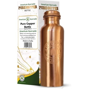 100 Pure Copper Water Bottle Joint Free, Leak Proof, Tumbler, Flask, Yoga, Health Benefits, Natural Alkaline Water, 600ml/20 Oz by American Ayurveda