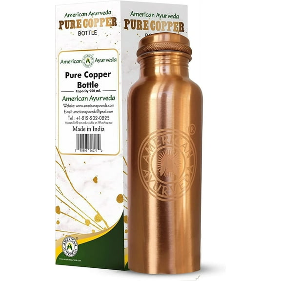 100 Pure Copper Water Bottle Joint Free, Leak Proof, Tumbler, Flask, Yoga, Health Benefits, Natural Alkaline Water, 900ml/30 Oz