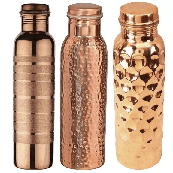 100%Pure Copper Water Bottle With Lid Ayurveda Health Pitcher 1000 Ml Set Of 3