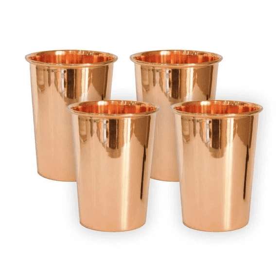 100% Pure Copper Water Glass Set Of 4 For Yoga Ayurveda Health Benefits 300Ml