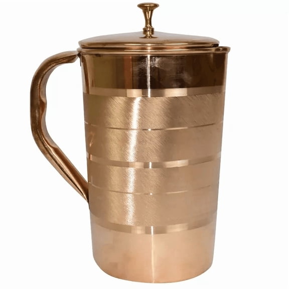 100% Pure Copper Water Jug Pitcher Pot Silver Touch Finish For Health Benefits