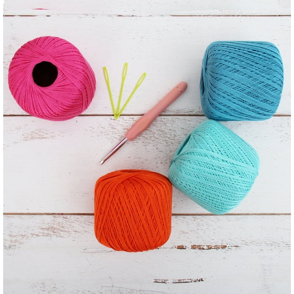 100% Pure Cotton Crochet Thread Set by Threadart - Size 10 - Electric Pop Colors - Four 50g Balls