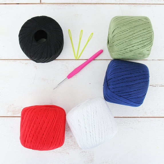 100% Pure Cotton Crochet Thread Set by Threadart - Size 10 - Essential Colors - Four 50g Balls