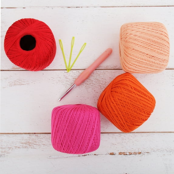 100% Pure Cotton Crochet Thread Set by Threadart - Size 10 - Flower Child Colors - Four 50g Balls