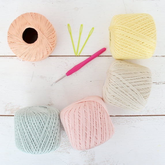 100% Pure Cotton Crochet Thread Set by Threadart - Size 10 - Pastel Colors - Five 50g Balls