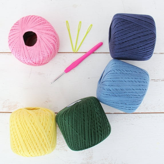 100% Pure Cotton Crochet Thread Set by Threadart - Size 10 - Spring Colors - Five 50g Balls