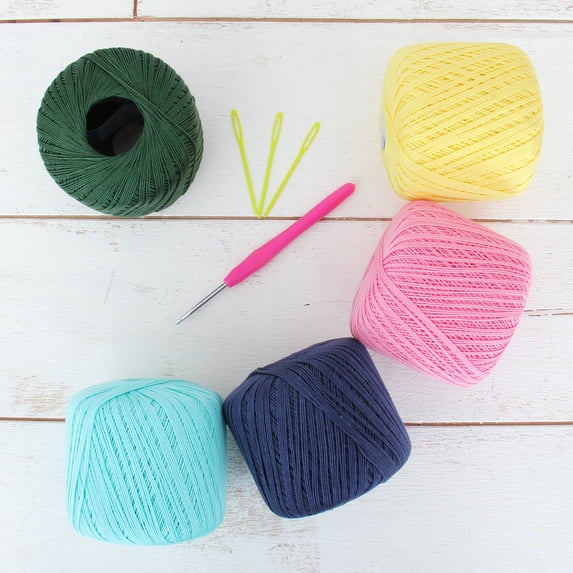 100% Pure Cotton Crochet Thread Set by Threadart - Size 3 - Spring Colors - Five 50g Balls