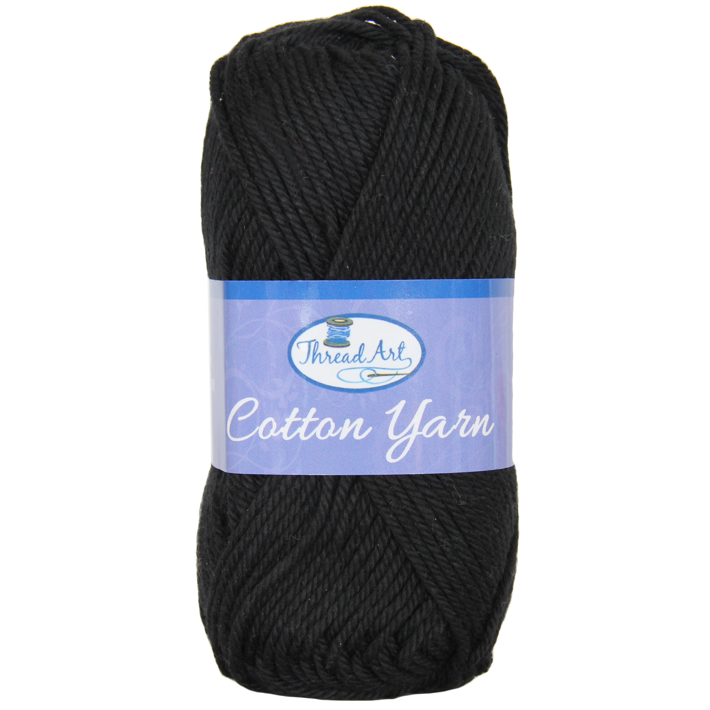100% Pure Cotton Crochet Yarn by Threadart | Black | 50 gram Skeins |  Worsted Medium #4 Yarn | 85 yds per Skein - 30 Colors Available