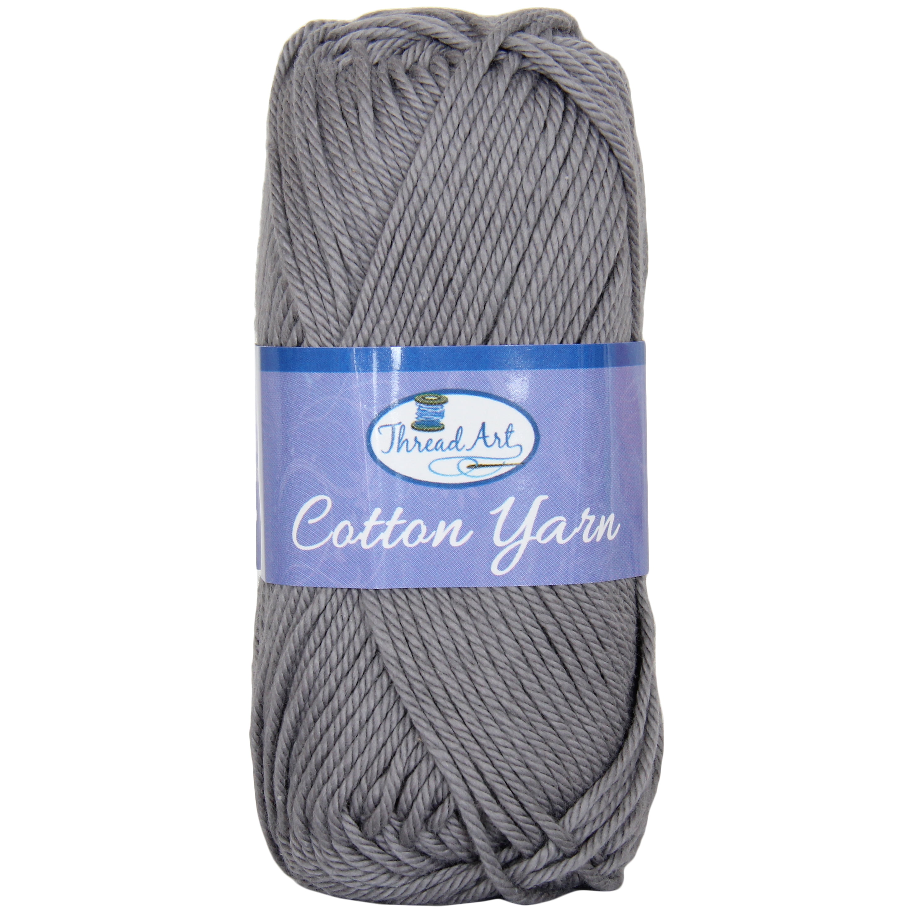 100% Pure Cotton Crochet Yarn by Threadart, GRAY, 50 gram Skeins, Worsted Medium #4 Yarn