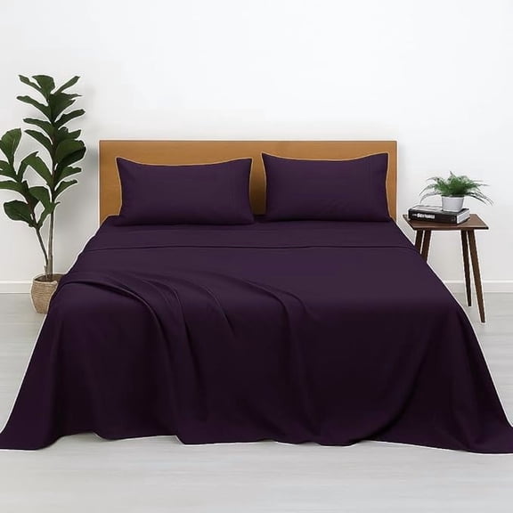 100% Pure Cotton Double Bed Bedsheet With 2 Pillow Covers - Size 90 X 100 Inches, Dark Purple | Lightweight, Soft & Breathable - Perfect For Gifting On Weddings