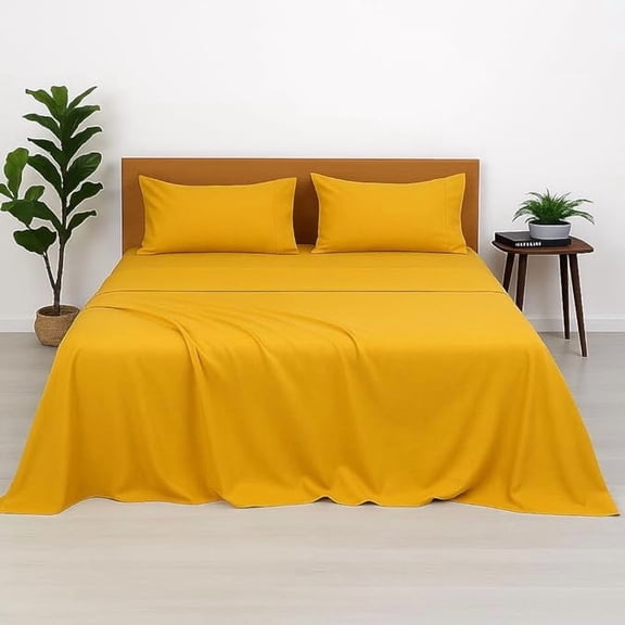 100% Pure Cotton Double Bed Bedsheet With 2 Pillow Covers - Size 90 X 100 Inches, Yellow | Lightweight, Soft & Breathable - Perfect For Gifting On Weddings Bedsheet
