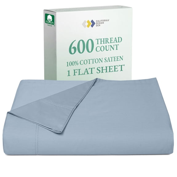 100% Cotton Flat Sheet Only - 600 Thread Count, Soft and Crisp, Breathable, Top Sheet ,Premium Sateen Weave Twin Sheet Only, 1 Piece Flat Sheet Only (Blue)