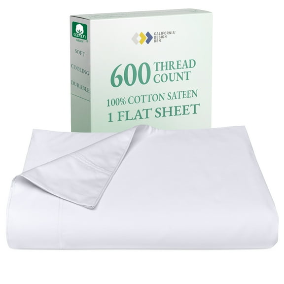100% Cotton Flat Sheet Only - 600 Thread Count, Soft and Crisp, Breathable, Top Sheet , Premium Sateen Weave Twin Bed Sheet , 1 Piece Flat Sheet (Bright White)