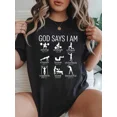 thumbnail image 1 of 100% Pure Cotton God Says I Am Christian Workout Gym Funny Printed T-Shirt For Women,Comfortable Summer Styles,Suitable For Womens' Daily Casual Wear, 1 of 6