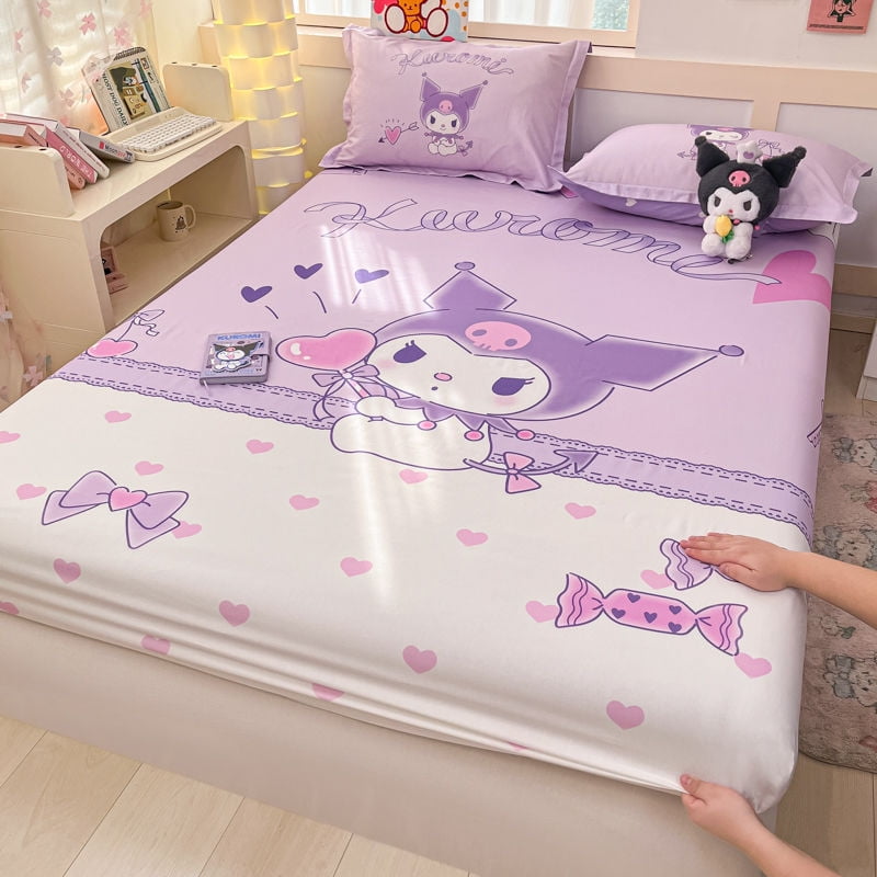 100% Pure Cotton Melody KT Cat Kuromi cartoon bed fitted sheet, bed ...