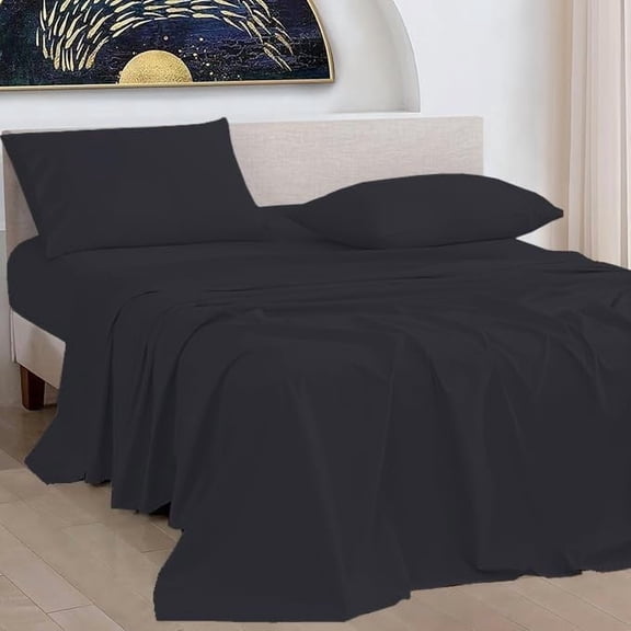 100% Pure Egyptian Cotton 800 Thread Count Sheet Set, 4 Pc Set, Sateen Weave, Hotel Collection Soft Luxury Bedding, Fits Upto 21" Inch Deep Pocket (Black Solid, Twin-XL Size)