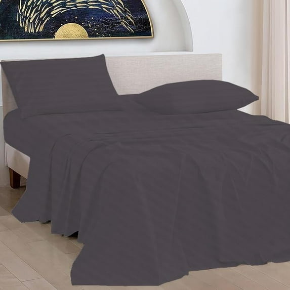 100% Pure Egyptian Cotton 800 Thread Count Sheet Set, 4 Pc Set, Sateen Weave, Hotel Collection Soft Luxury Bedding, Fits Upto 21" Inch Deep Pocket (Dark Grey Stripe, Twin Size)