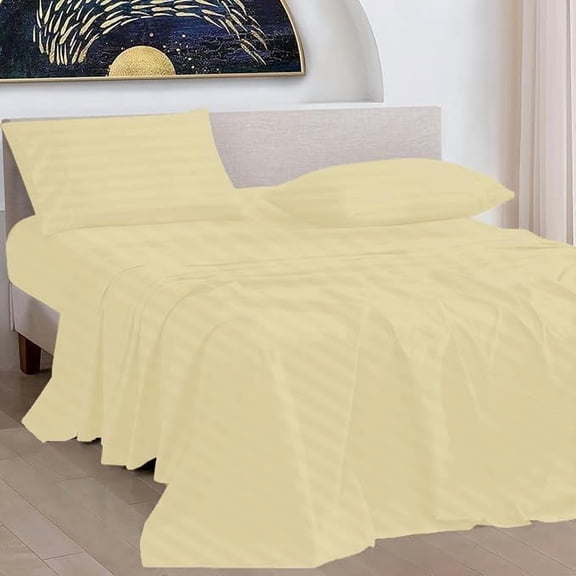 100% Pure Egyptian Cotton 800 Thread Count Sheet Set, 4 Pc Set, Sateen Weave, Hotel Collection Soft Luxury Bedding, Fits Upto 21" Inch Deep Pocket (Ivory Stripe, Full Size)